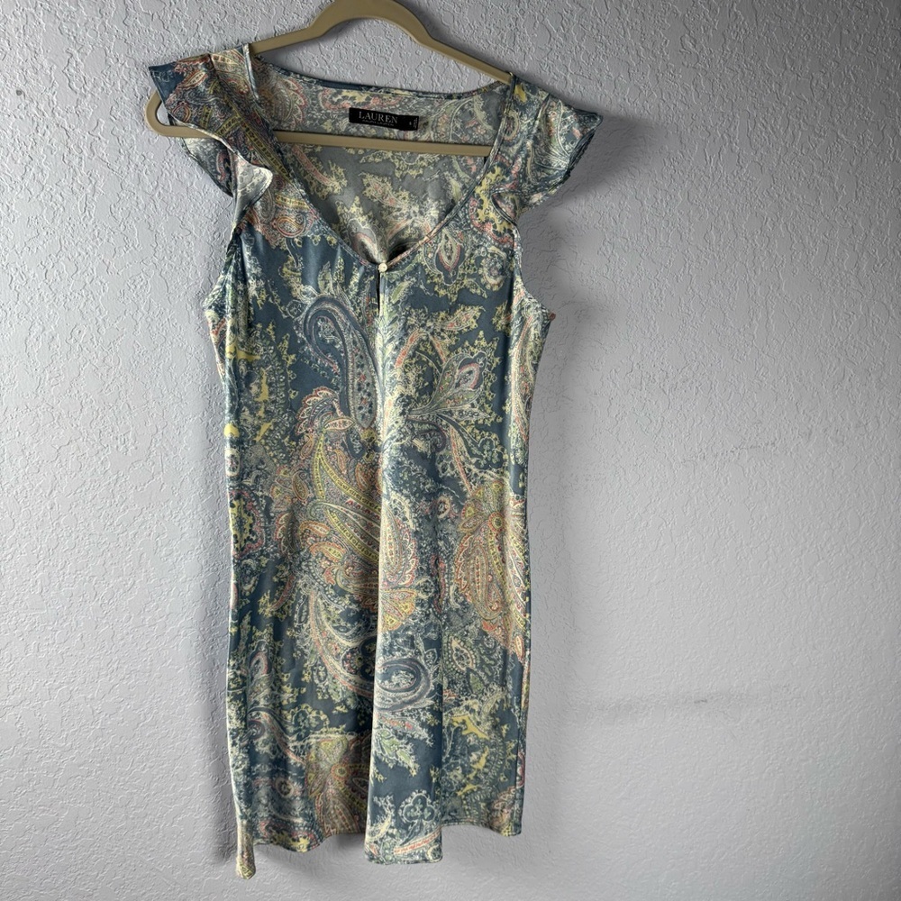 Lauren Ralph Lauren Blue Paisley Flutter Sleeve Dress